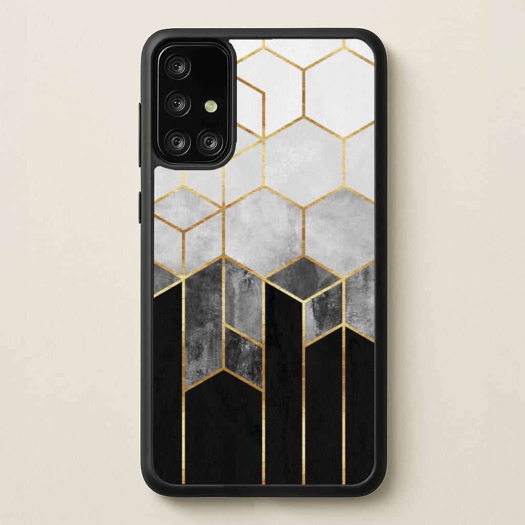 Black White & Gold Honeycomb Pattern - Pattern Phone Case for Galaxy A71