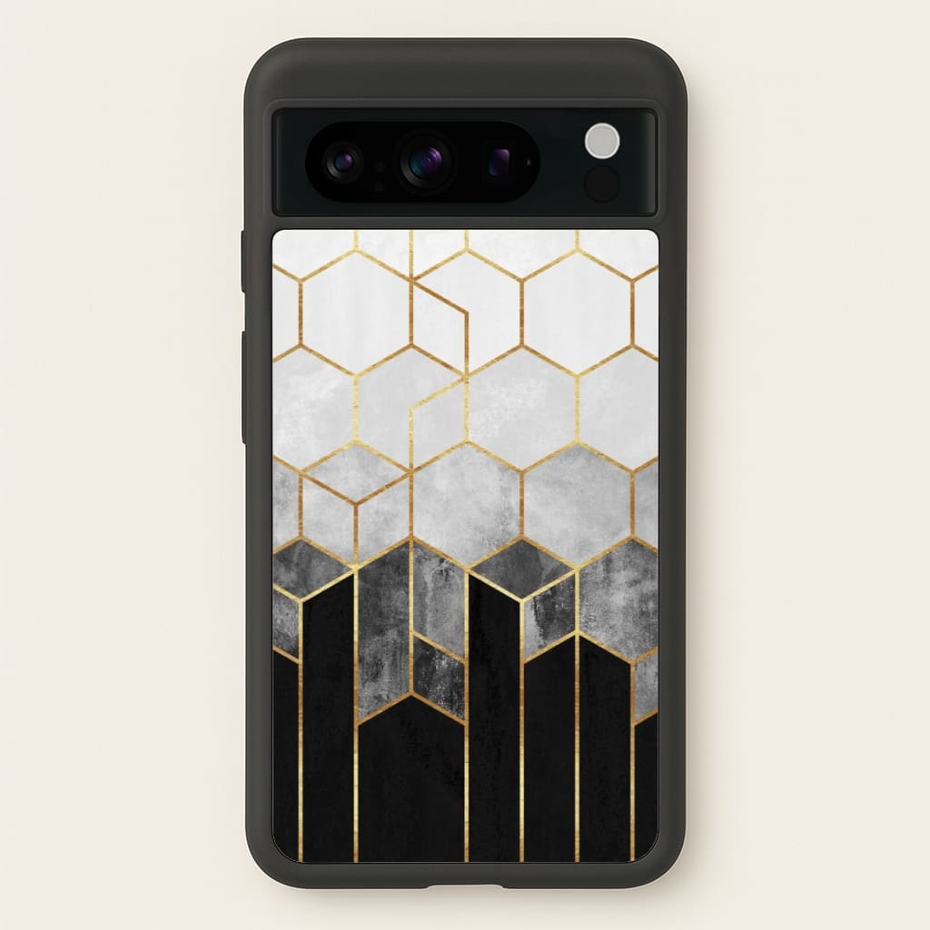 Black White & Gold Honeycomb Pattern - Pattern Phone Case for Google Pixel 8 Pro