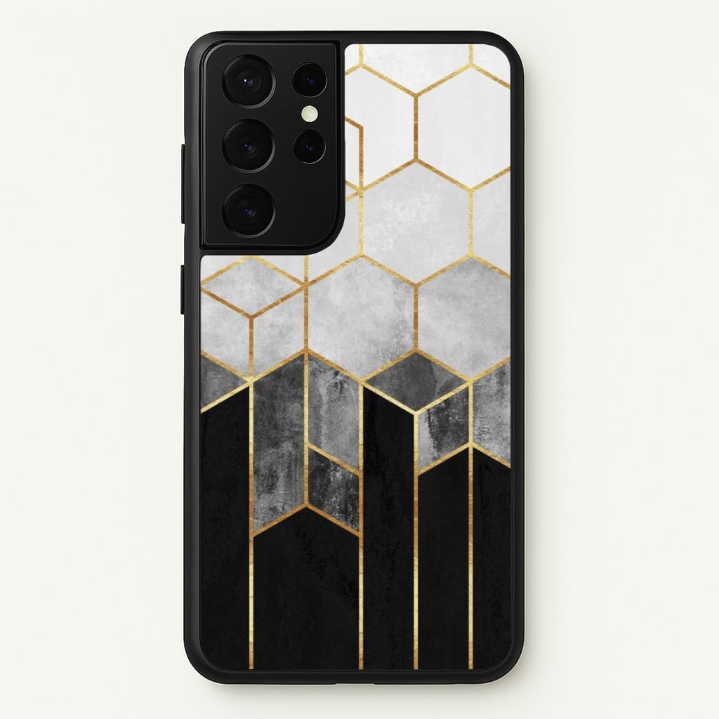 Black White & Gold Honeycomb Pattern - Pattern Phone Case for Galaxy S21 Ultra