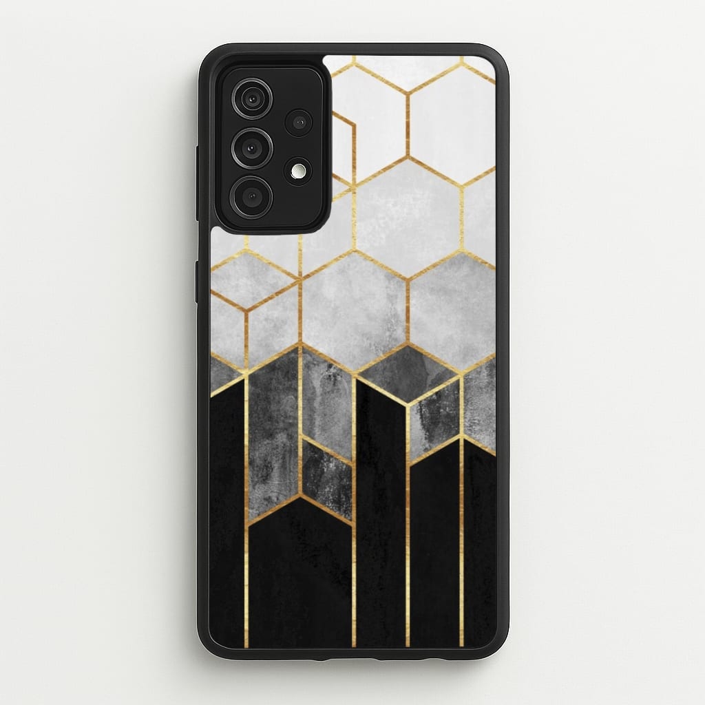 Black White & Gold Honeycomb Pattern - Pattern Phone Case for Galaxy A52 / A52s
