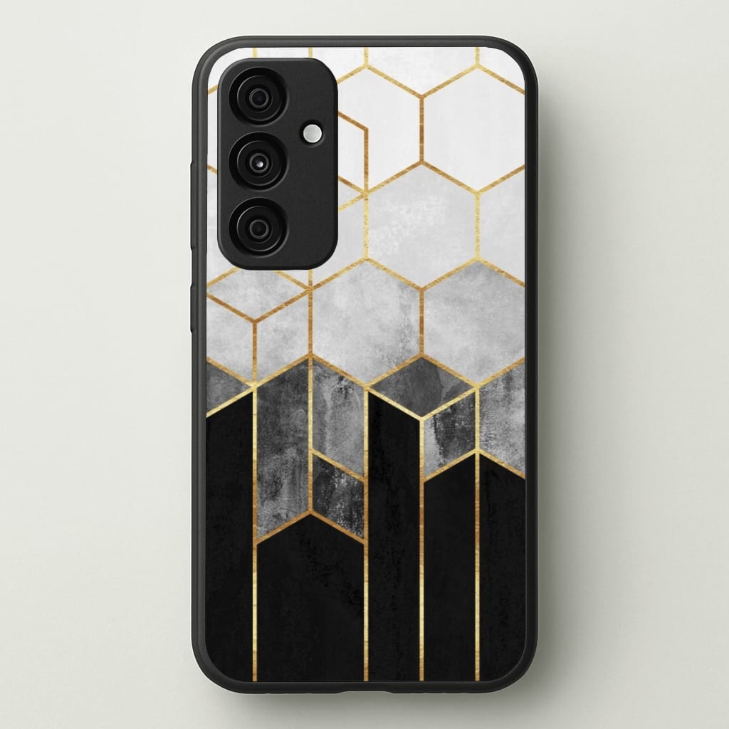 Black White & Gold Honeycomb Pattern - Pattern Phone Case for Galaxy A55