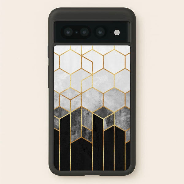 Black White & Gold Honeycomb Pattern - Pattern Phone Case for Google Pixel 7 Pro
