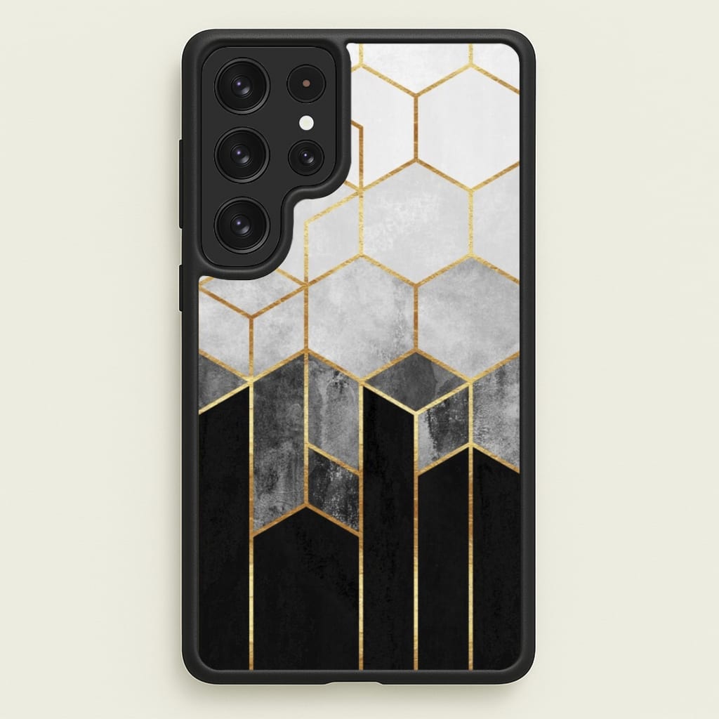 Black White & Gold Honeycomb Pattern - Pattern Phone Case for Galaxy S23 Ultra