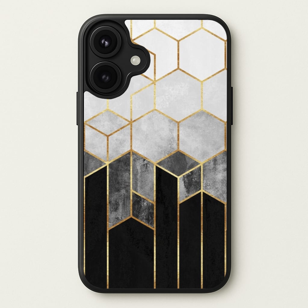 Black White & Gold Honeycomb Pattern Phone Case for iPhone 17