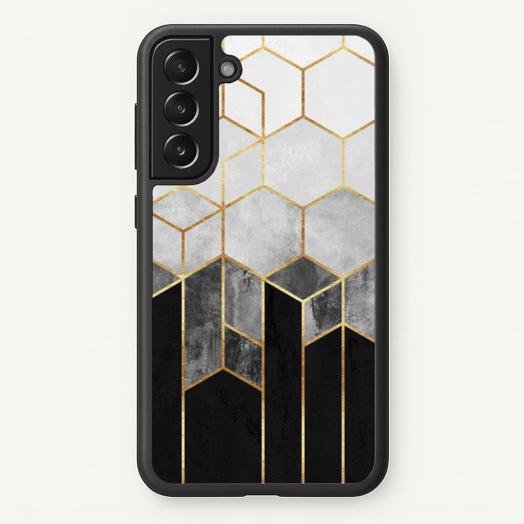 Black White & Gold Honeycomb Pattern - Pattern Phone Case for Galaxy S21FE
