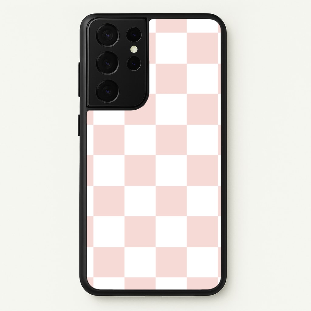 Pink And White Checkers - Abstract Pattern Phone Case for Galaxy S21 Ultra