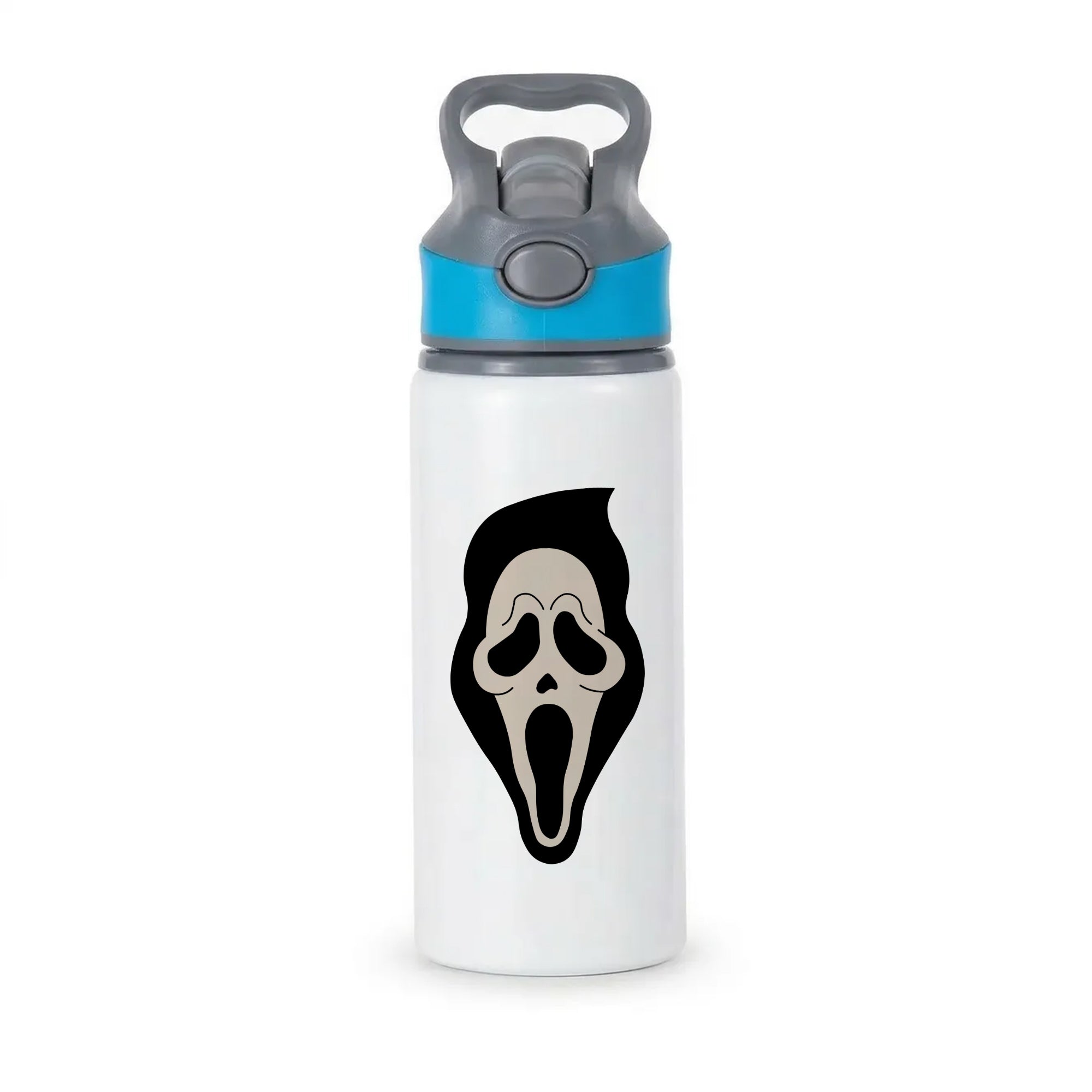 Pink Ghostface Pattern - Scream Active Water Bottle - Blue