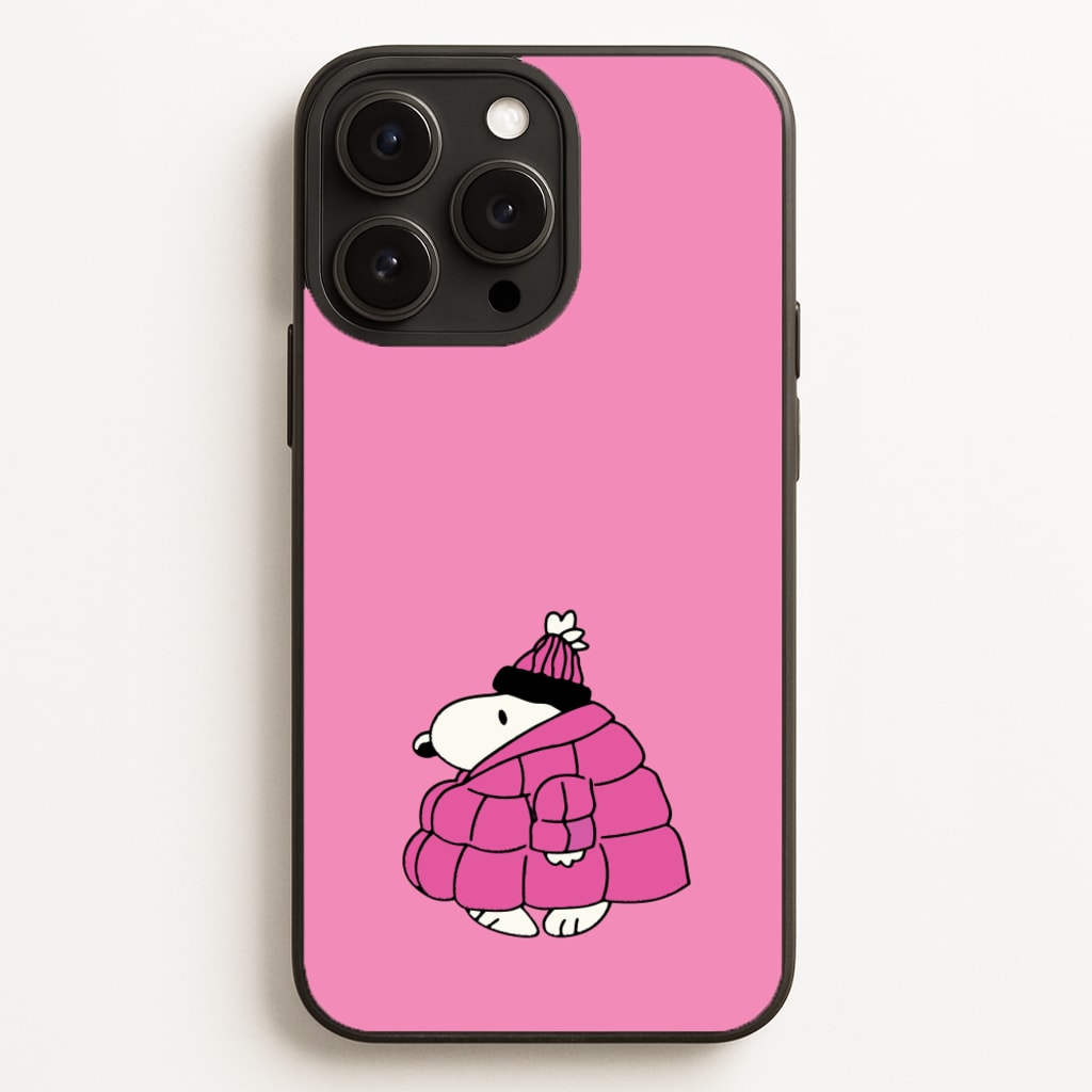 Cartoon Beagle Puffer Jacket Pink - Snoopy Phone Case for iPhone 16 Pro Max