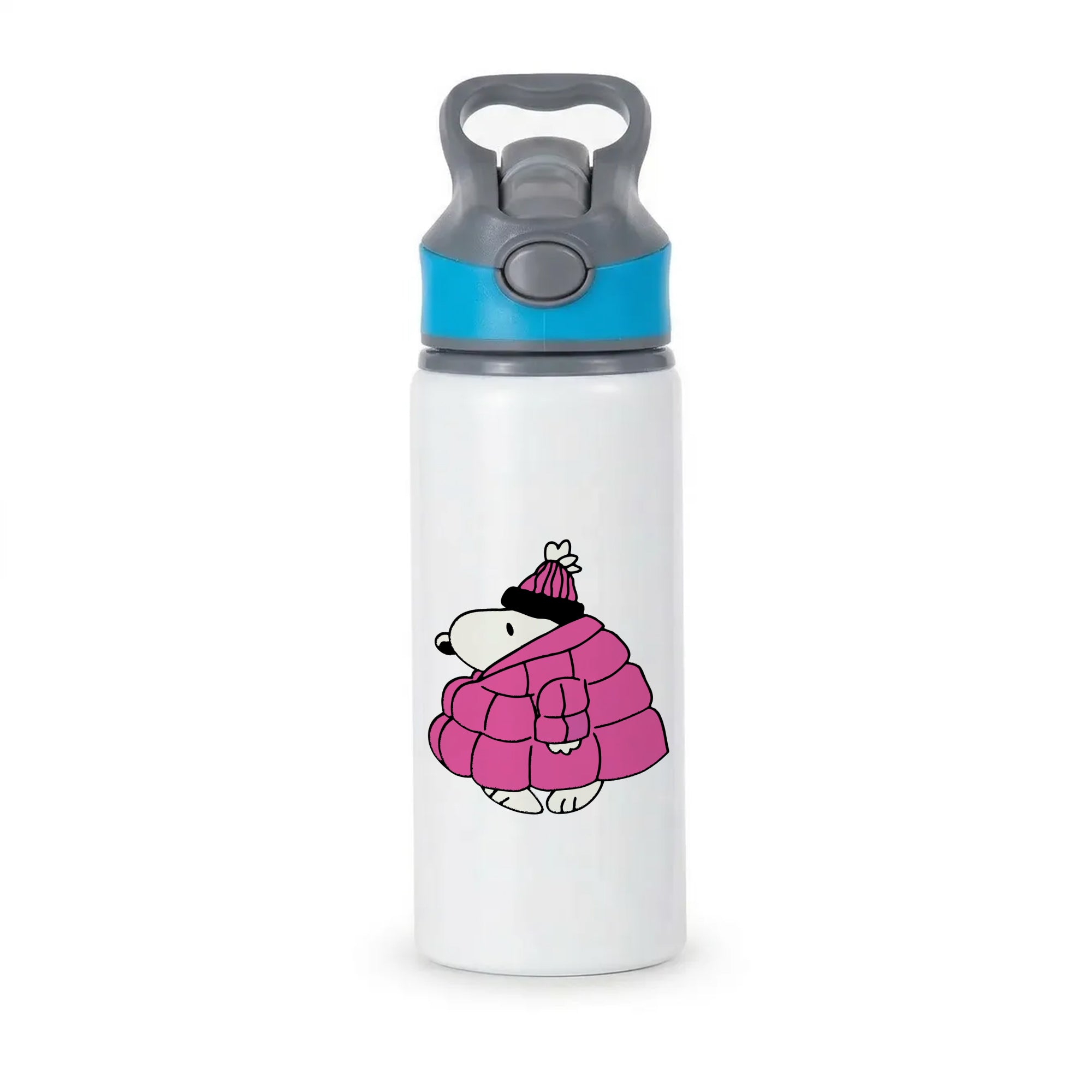 Cartoon Beagle Puffer Jacket Pink Active Water Bottle - Blue