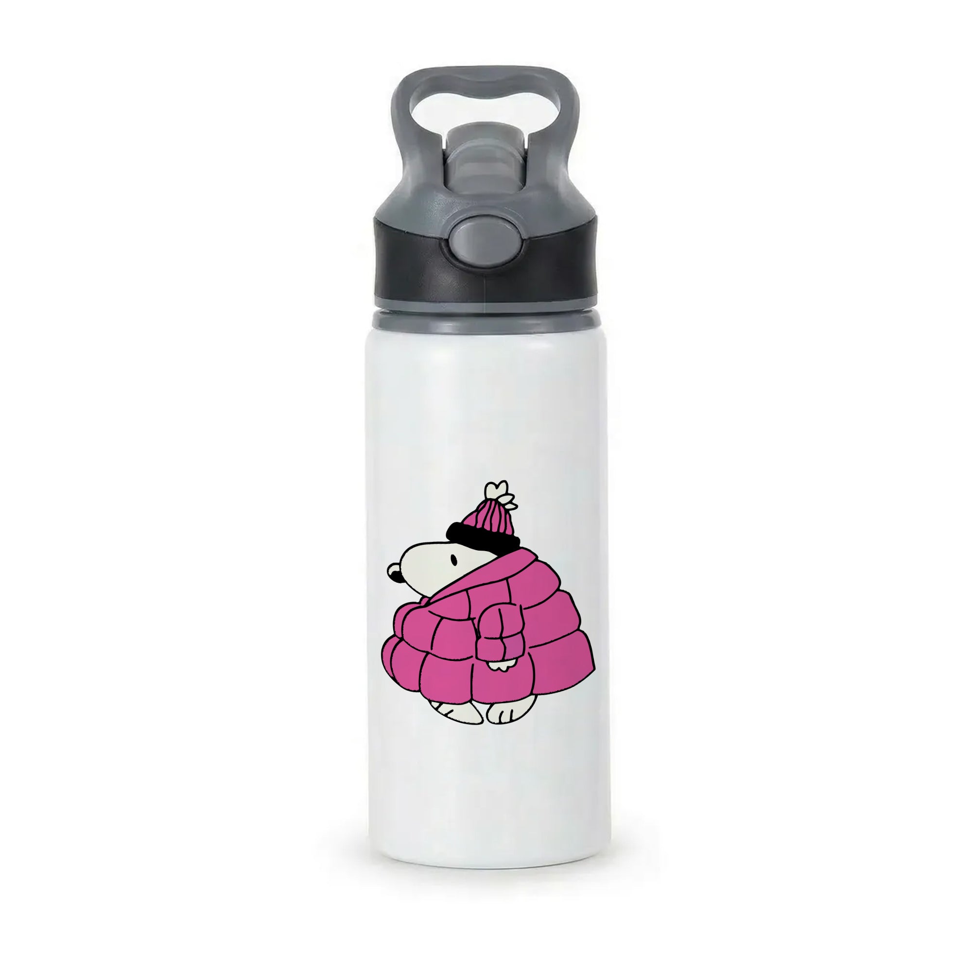 Cartoon Beagle Puffer Jacket Pink Active Water Bottle - Black