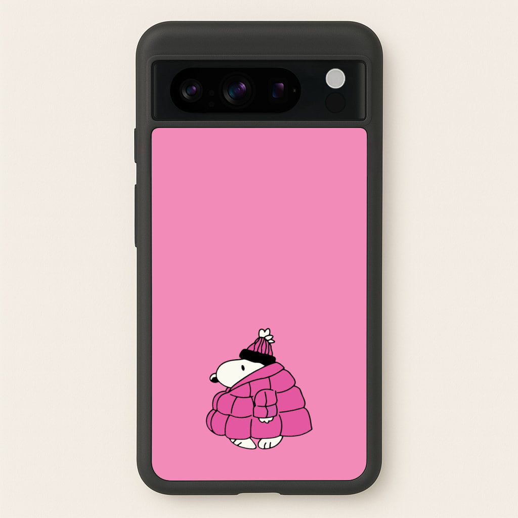 Cartoon Beagle Puffer Jacket Pink - Snoopy Phone Case for Google Pixel 8 Pro