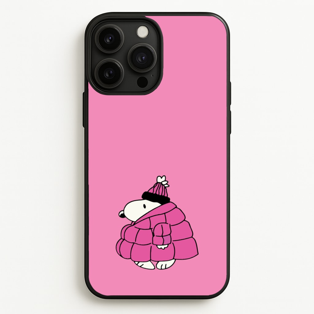 Cartoon Beagle Puffer Jacket Pink - Snoopy Phone Case for iPhone 13 Pro Max