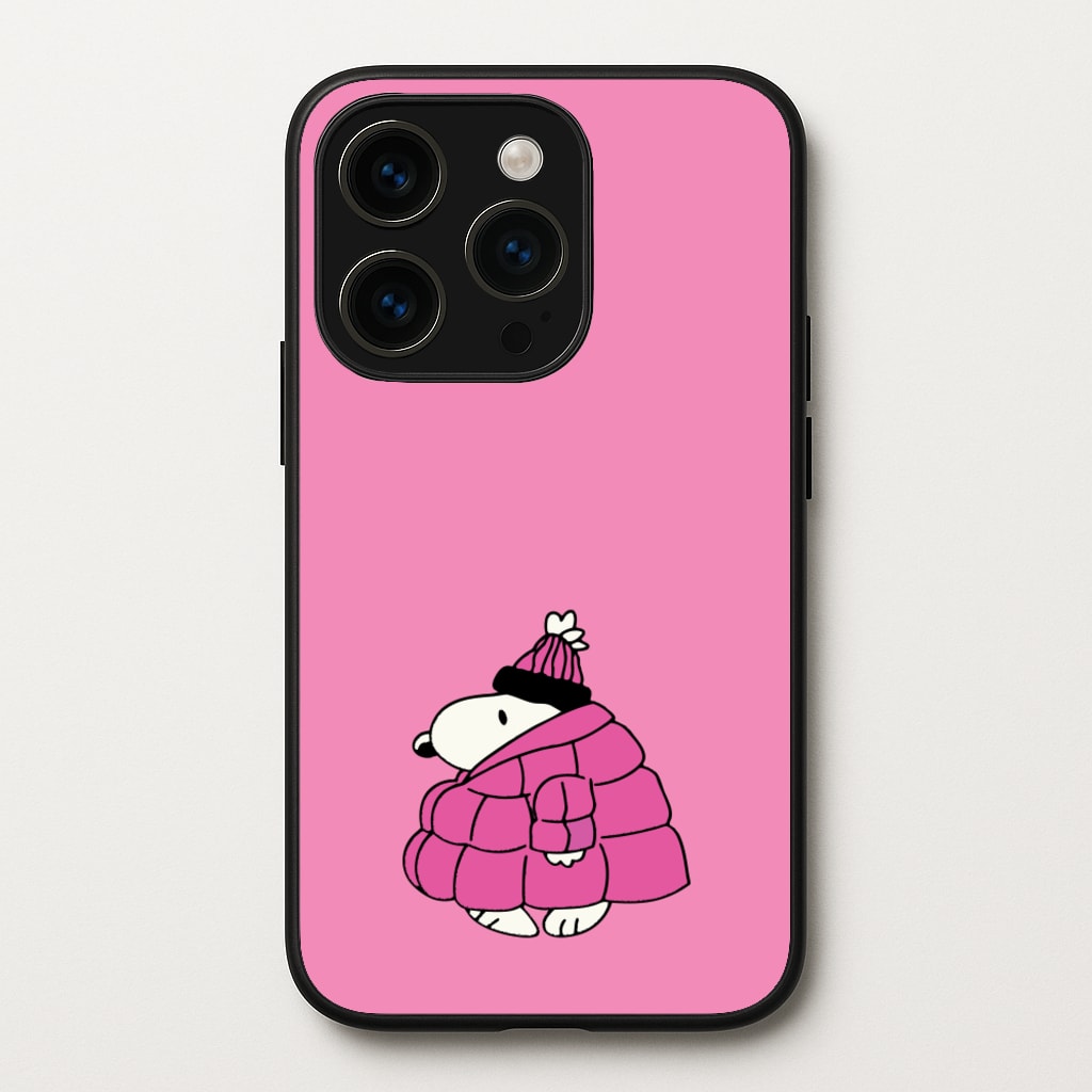 Cartoon Beagle Puffer Jacket Pink - Snoopy Phone Case for iPhone 15 Pro Max