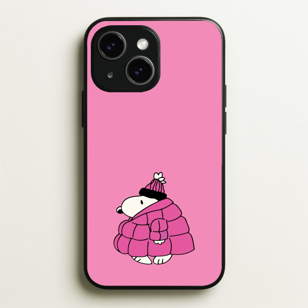 Cartoon Beagle Puffer Jacket Pink - Snoopy Phone Case for iPhone 15