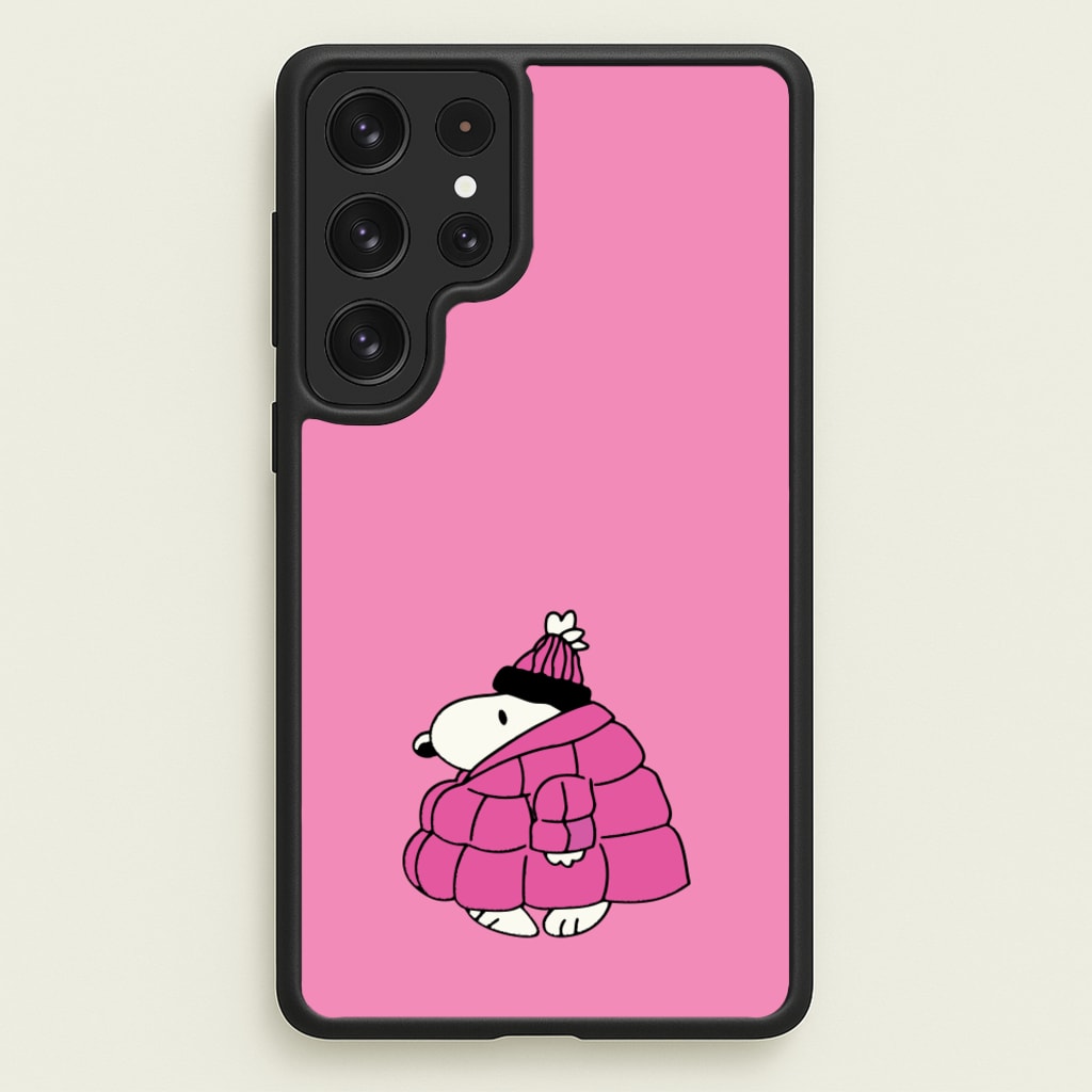 Cartoon Beagle Puffer Jacket Pink - Snoopy Phone Case for Galaxy S22 Ultra
