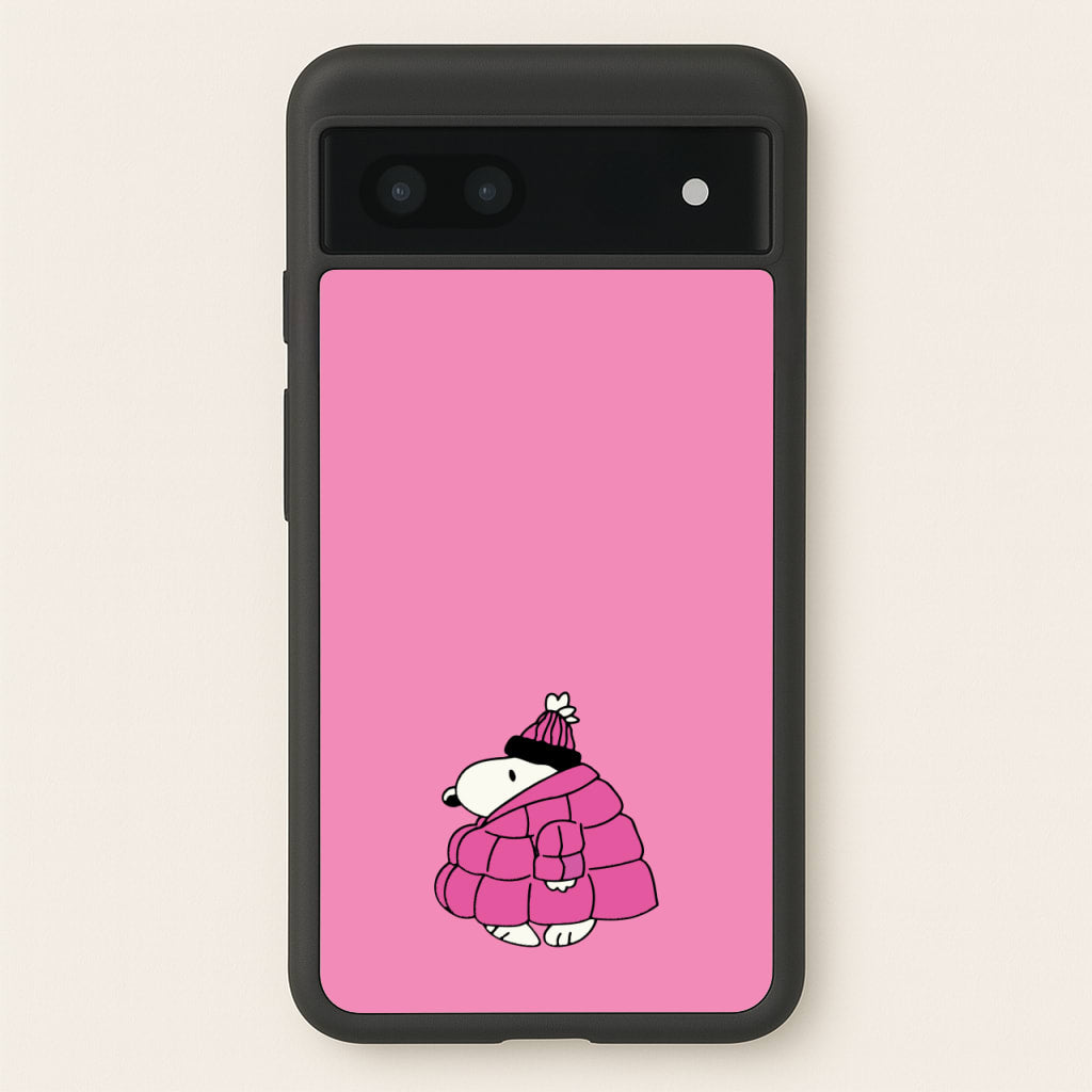 Cartoon Beagle Puffer Jacket Pink - Snoopy Phone Case for Google Pixel 7a
