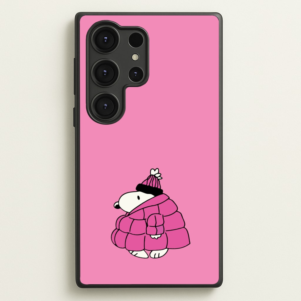 Cartoon Beagle Puffer Jacket Pink - Snoopy Phone Case for Galaxy S25 Ultra