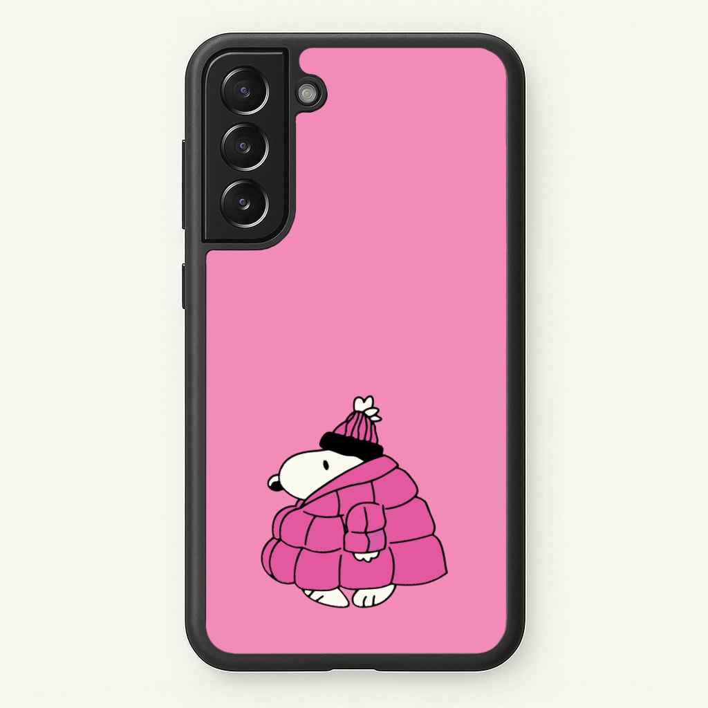 Cartoon Beagle Puffer Jacket Pink - Snoopy Phone Case for Galaxy S22 Plus