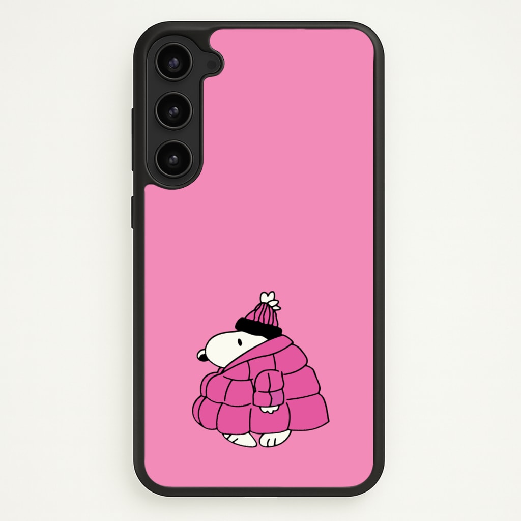 Cartoon Beagle Puffer Jacket Pink - Snoopy Phone Case for Galaxy S23 Plus