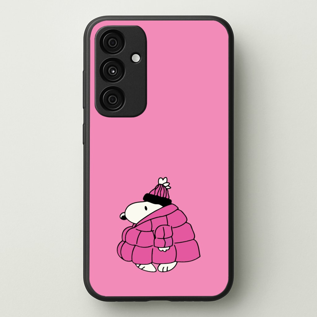 Cartoon Beagle Puffer Jacket Pink - Snoopy Phone Case for Galaxy A35