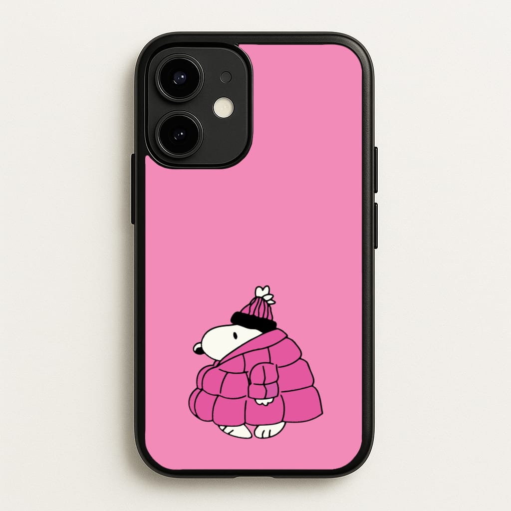 Cartoon Beagle Puffer Jacket Pink - Snoopy Phone Case for iPhone 12 / 12 Pro