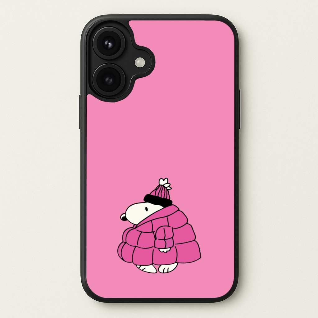 Cartoon Beagle Puffer Jacket Pink Phone Case for iPhone 17