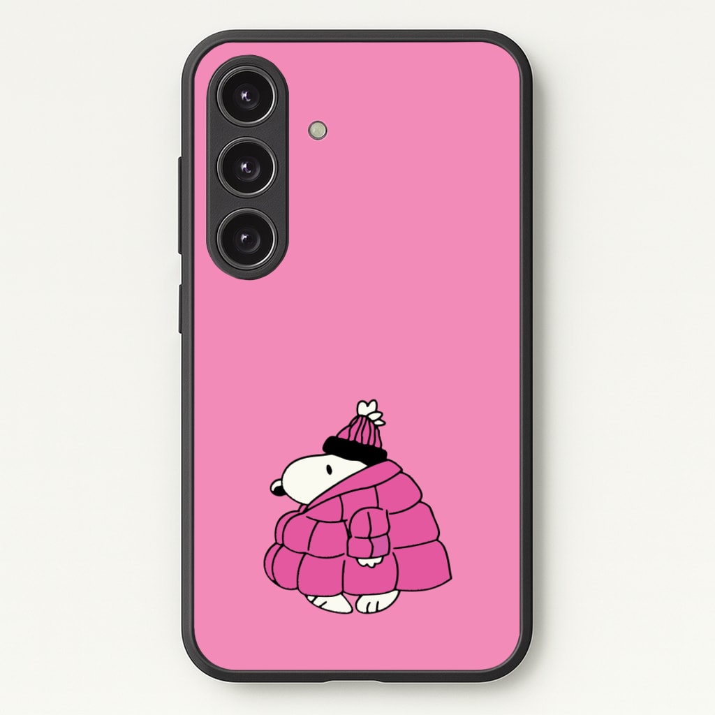 Cartoon Beagle Puffer Jacket Pink - Snoopy Phone Case for Galaxy S25 Plus