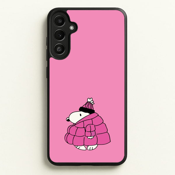 Cartoon Beagle Puffer Jacket Pink - Snoopy Phone Case for Galaxy A34