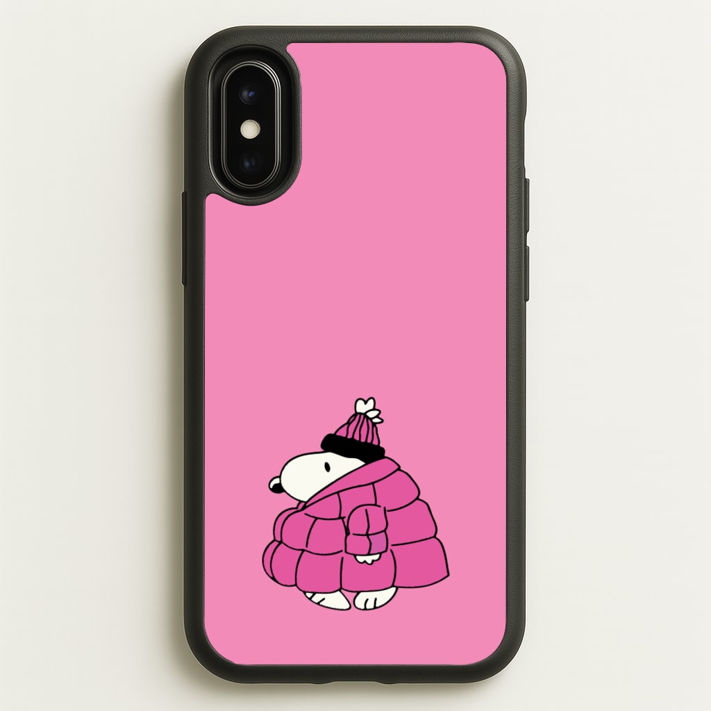 Cartoon Beagle Puffer Jacket Pink - Snoopy Phone Case for iPhone X / XS
