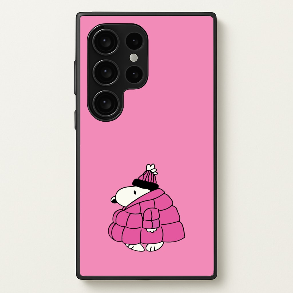 Cartoon Beagle Puffer Jacket Pink - Snoopy Phone Case for Galaxy S24 Ultra