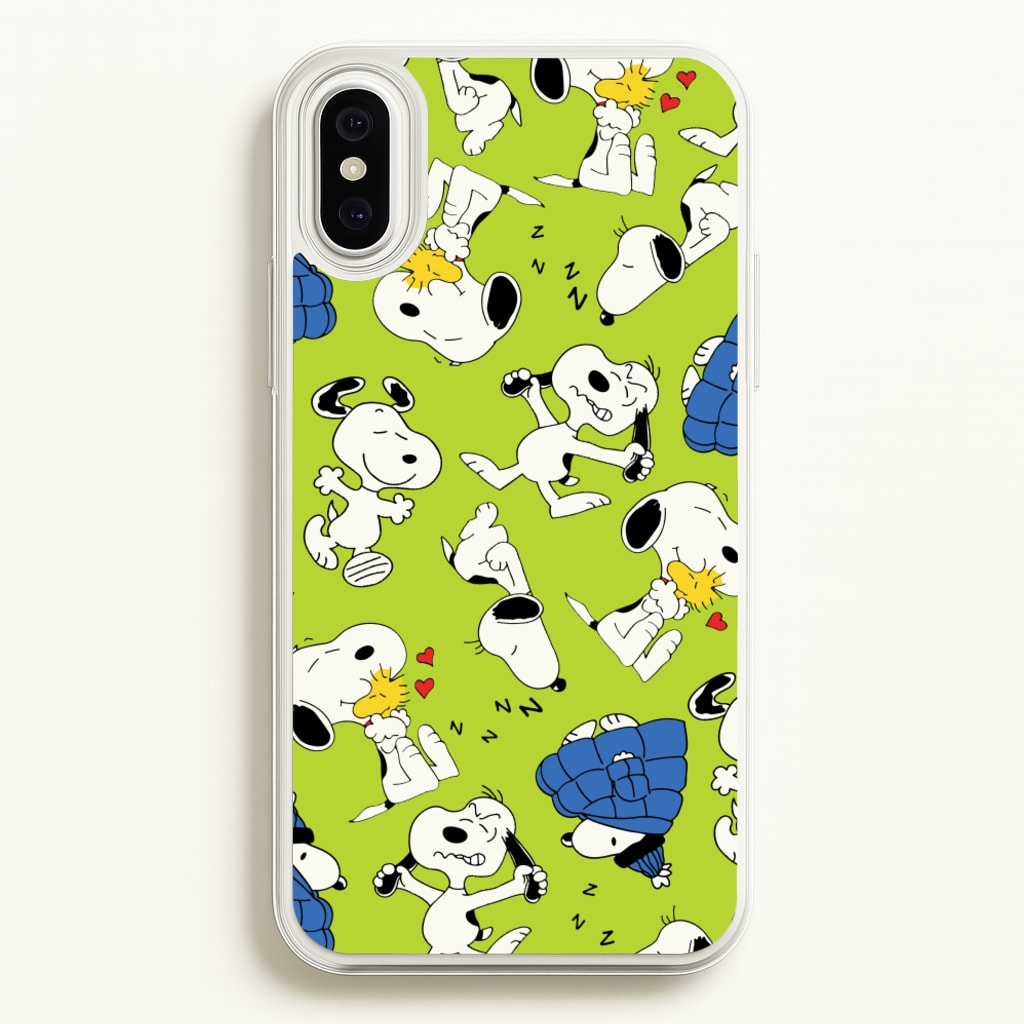 Lime Green Cartoon Beagle Pattern - Snoopy Phone Case for iPhone XS Max