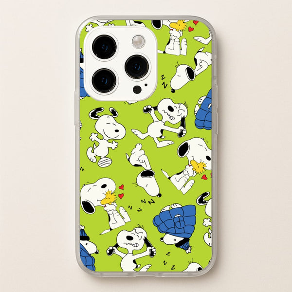 Lime Green Cartoon Beagle Pattern - Snoopy Phone Case for iPhone 14 Pro
