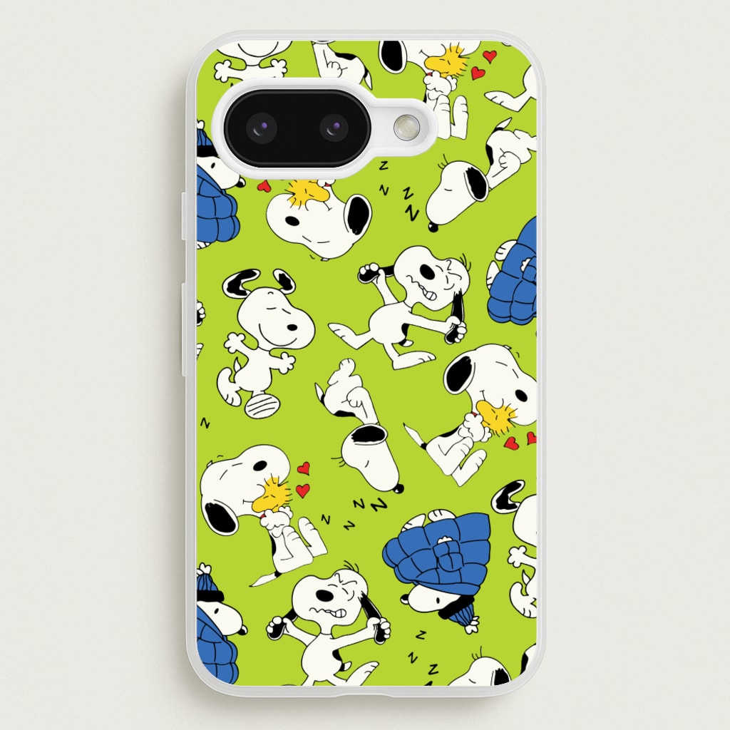 Lime Green Cartoon Beagle Pattern - Snoopy Phone Case for Google Pixel 9a