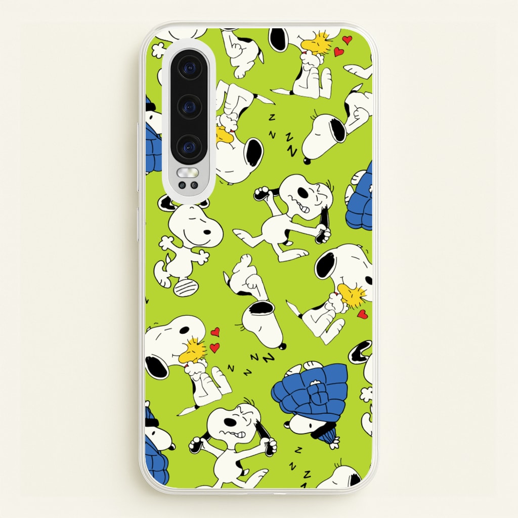 Lime Green Cartoon Beagle Pattern - Snoopy Phone Case for Huawei P30