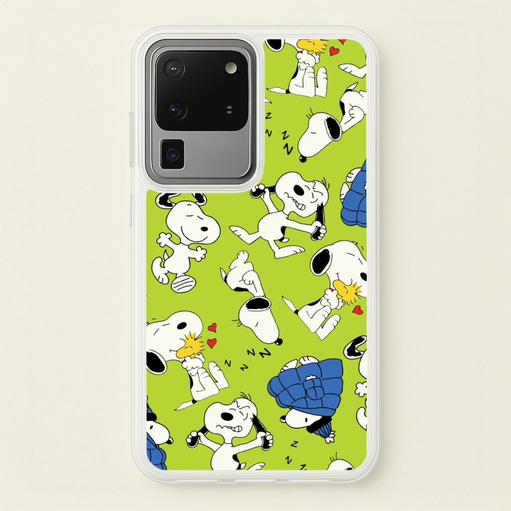 Lime Green Cartoon Beagle Pattern - Snoopy Phone Case for Galaxy S20 Ultra