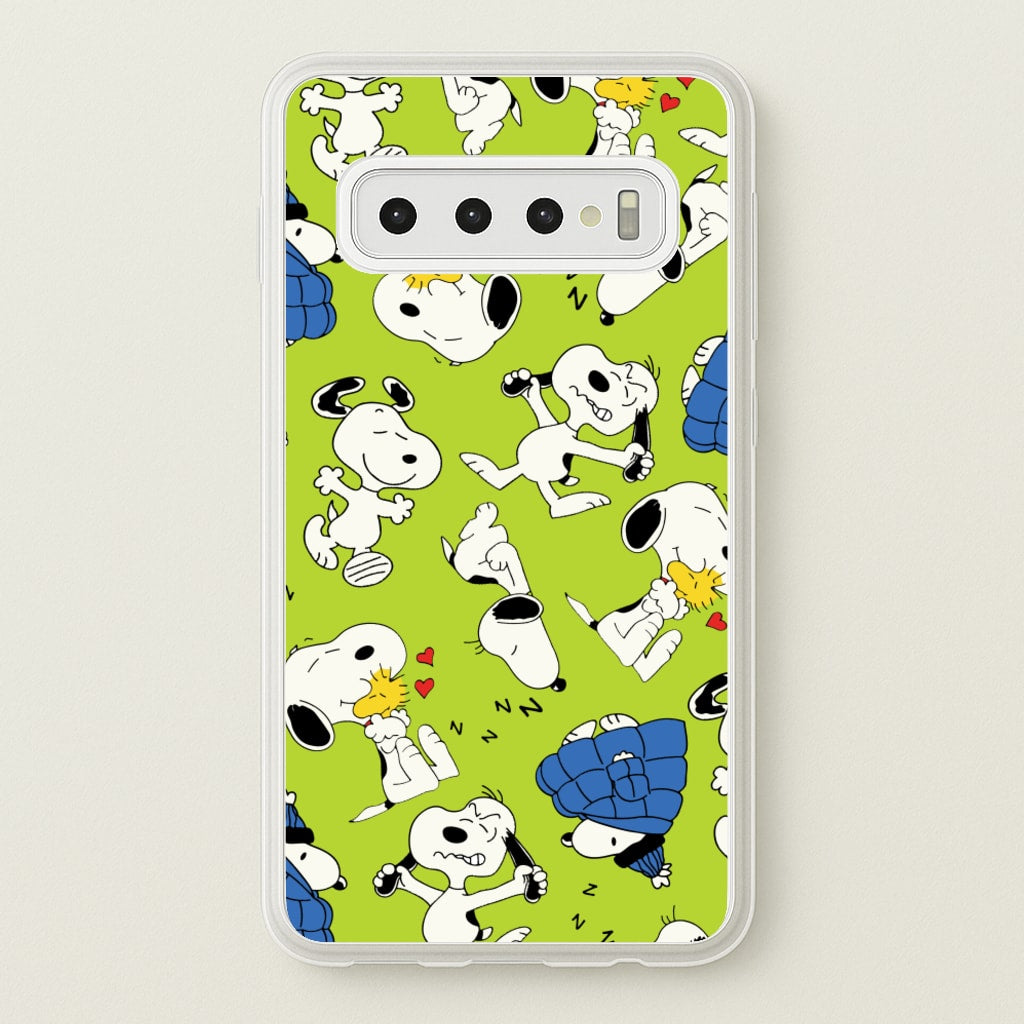 Lime Green Cartoon Beagle Pattern - Snoopy Phone Case for Galaxy S10 Plus