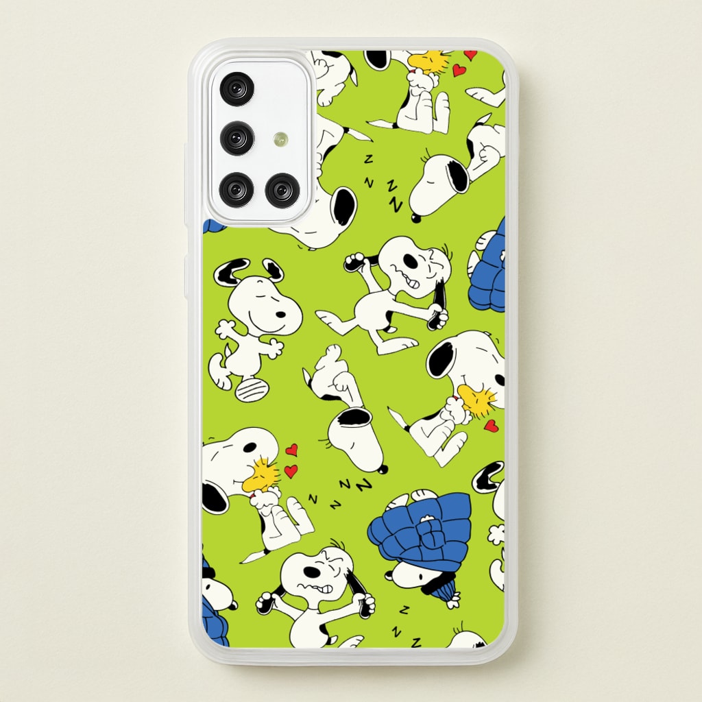 Lime Green Cartoon Beagle Pattern - Snoopy Phone Case for Galaxy A71