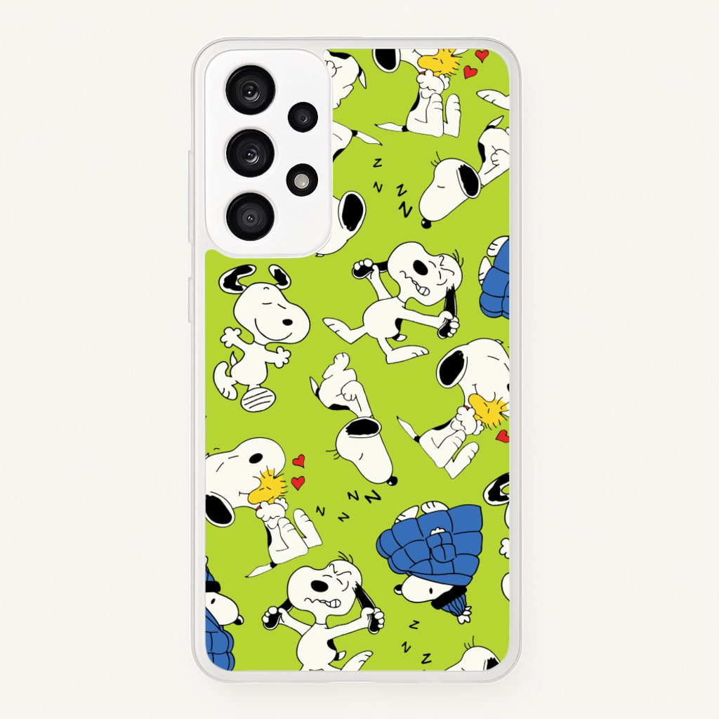 Lime Green Cartoon Beagle Pattern - Snoopy Phone Case for Galaxy A53