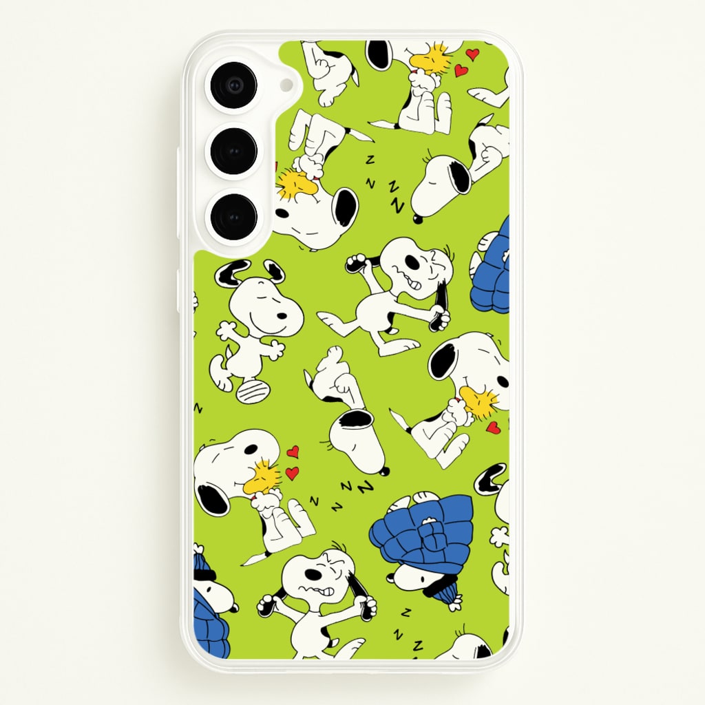 Lime Green Cartoon Beagle Pattern - Snoopy Phone Case for Galaxy S23
