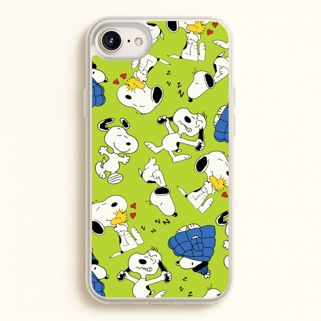 Lime Green Cartoon Beagle Pattern - Snoopy Phone Case for iPhone 6 / 7 / 8 / SE