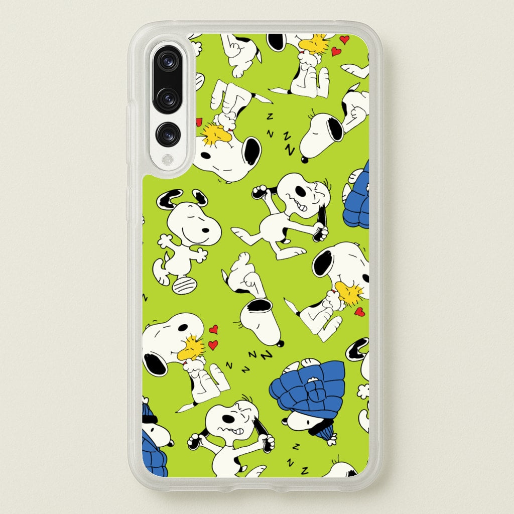 Lime Green Cartoon Beagle Pattern - Snoopy Phone Case for Huawei P20 Pro