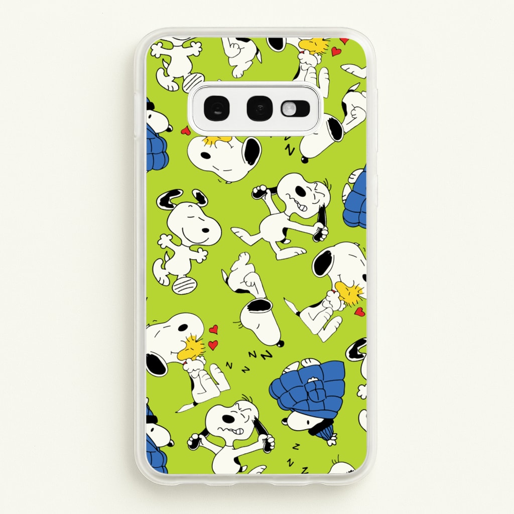 Lime Green Cartoon Beagle Pattern - Snoopy Phone Case for Galaxy S10e