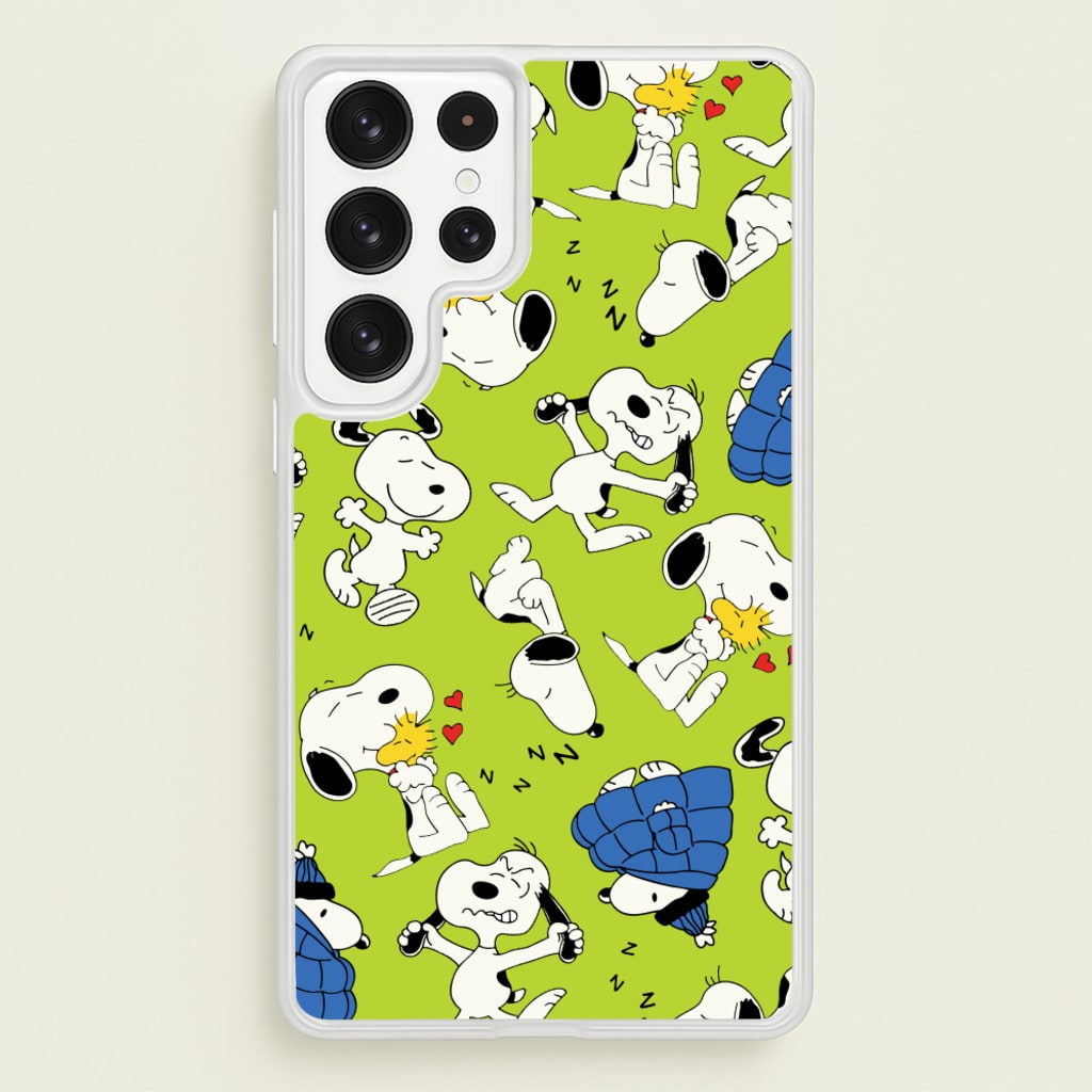 Lime Green Cartoon Beagle Pattern - Snoopy Phone Case for Galaxy S22 Ultra