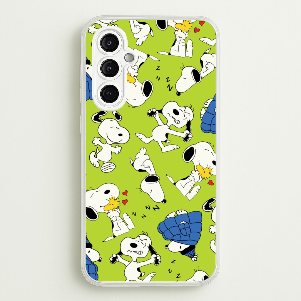 Lime Green Cartoon Beagle Pattern - Snoopy Phone Case for Galaxy A14