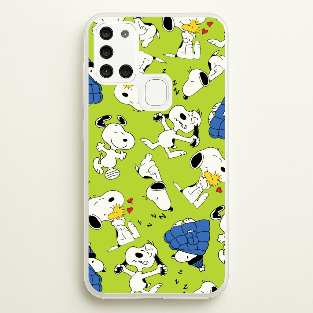 Lime Green Cartoon Beagle Pattern - Snoopy Phone Case for Galaxy A21s