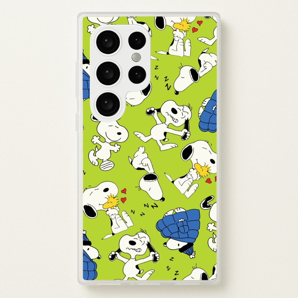 Lime Green Cartoon Beagle Pattern - Snoopy Phone Case for Galaxy S24 Ultra