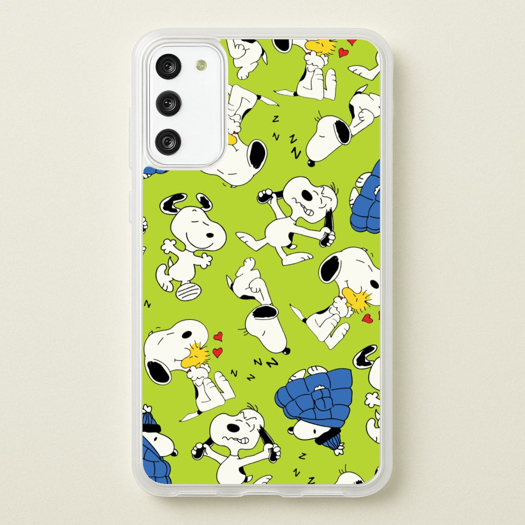Lime Green Cartoon Beagle Pattern - Snoopy Phone Case for Galaxy S20FE