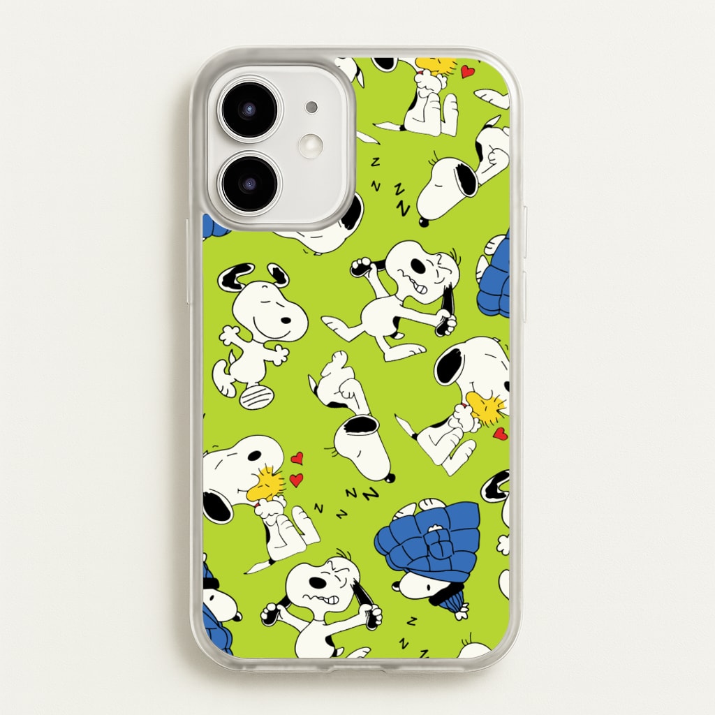 Lime Green Cartoon Beagle Pattern - Snoopy Phone Case for iPhone 12 / 12 Pro