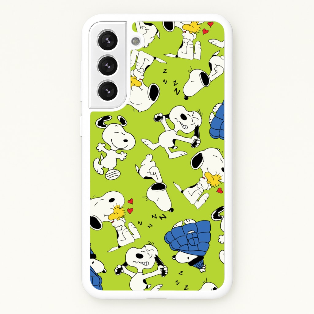 Lime Green Cartoon Beagle Pattern - Snoopy Phone Case for Galaxy S22 Plus