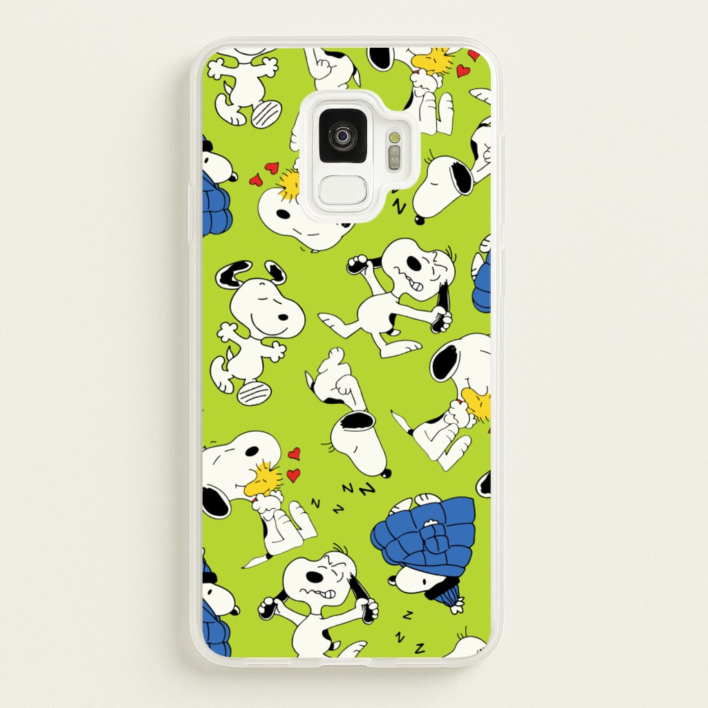 Lime Green Cartoon Beagle Pattern - Snoopy Phone Case for Galaxy S9